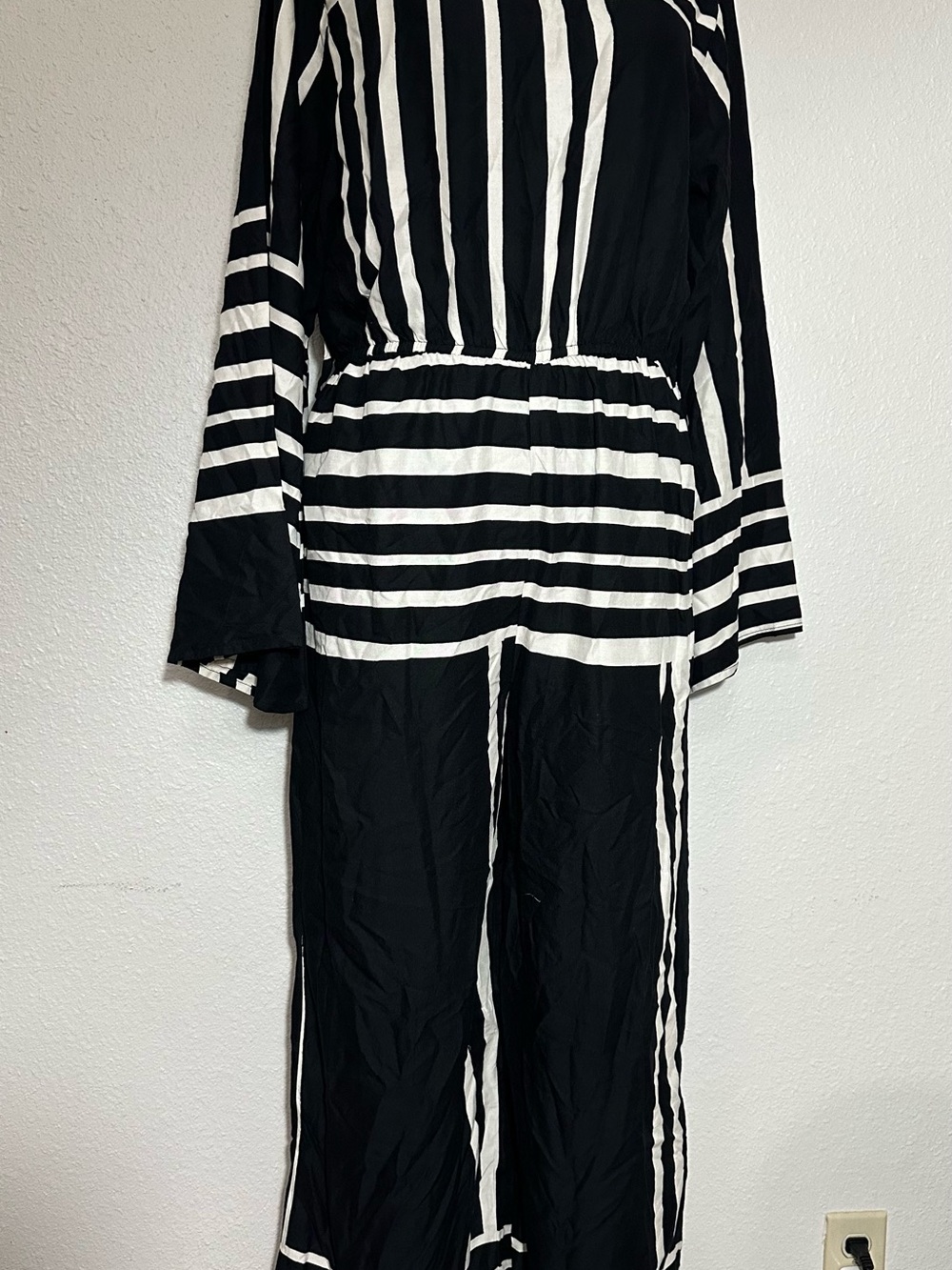 True Destiny Black and White Vertical Stripe Jumpsuit